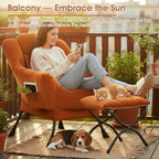 Tangerine Lazy Chair with Ottoman, Large Velvet Lounge Accent Chair with a Throw Pillow, Comfy Leisure Sofa Chair for Living Room Bedroom Dorm Room Office Apartment Reading Relaxing Use
