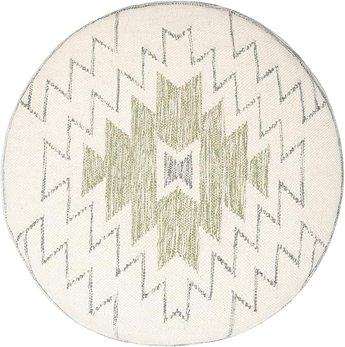Creative Co-Op Round Wool Blend Kilim Pouf with Geometric Design, Grey