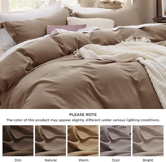 Bedsure Deep Khaki Duvet Cover King Size - 3 Pieces Prewashed Cotton-Like Extra Soft Bedding Set, Includes 1 Duvet Cover 104x90 Inches with Zipper Closure & 2 Pillow Shams, Comforter Not Included