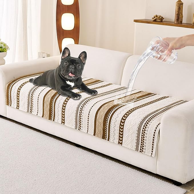 HAOMAIJIA Boho Couch Covers for Sofa, Waterproof Couch Cover for Dogs Soft Chenille Jacquard Non Slip Sofa Covers for Pets Washable Couch Protector (Brown, 36.5" x 82" 1 Pack)