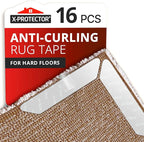 X-Protector Rug Tape - 16 Pcs Set - White Anti-Slip & Anti-Curling Carpet Tape for Hard Floors - Premium Rug Pad Gripper - Carpet Corner Grippers to Keep Your Carpet in Place & Make Corners Flat