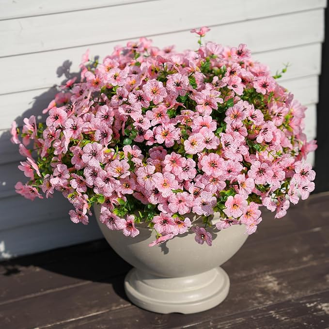 16 Bundles Artificial Flowers for Outdoor Realistic Faux Flower Spring Summer Garden Home Decoration, Hanging Daisy with Eucalyptus Leaves Fake Plants Greenery Balcony Porch Patio Front Door Decor