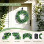 Solar Spring Wreath 16inchWreath for Front Door Pre-lit 30LED Spring Summer Decor for Outside Artificial Eucalyptus Lavender Wreath with Colorful Lights for Door Wall Farmhouse Decor