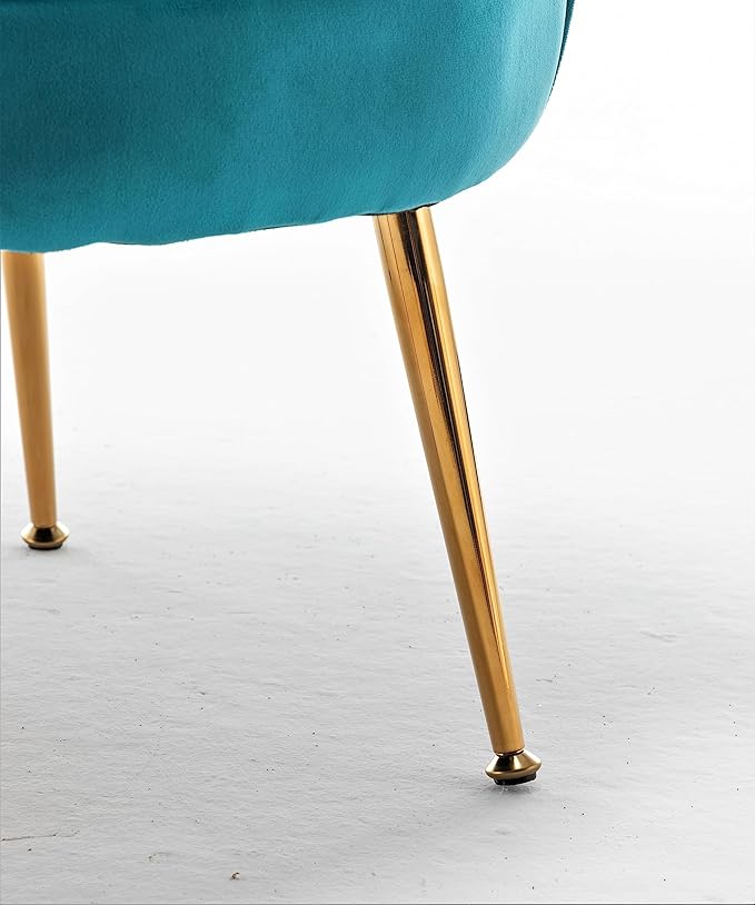 Velvet Barrel Accent Chair with Scalloped Silhouette and Gold Metal Legs, Decorative Piece Suitable for Traditional, Modern, and Contemporary Spaces, Greenish Blue
