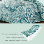 Whale Flotilla Reversible Printed Quilt King Size, Extra Soft Boho Paisley Floral Bedspreads for Bed Lightweight King Quilt Bedding Set Coverlets with 2 Pillow Shams for All Seasons, Turquoise