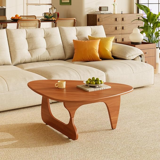 Coffee Tables Wood Small Farmhouse Coffee Table Mid-Century Modern Wood Center Table for Living Room, Walnut, 35 Inch