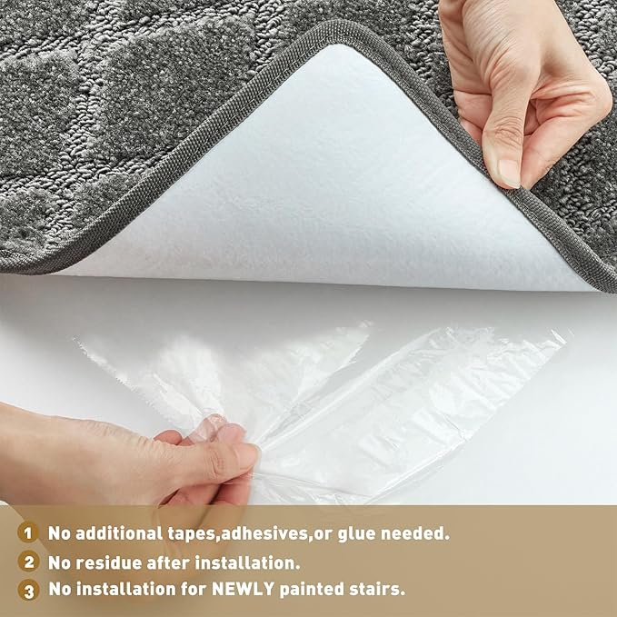 PURE ERA Carpet Stair Treads Tape Free Non Slip Indoor Stair Carpet Stair Protectors Pet-Friendly Non-Slip Skid Resistant Washable Reusable 8" x 30"(2 Pieces,Gray Diamond Trellis)
