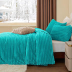 BEDELITE Fleece Queen Comforter Set -Super Soft & Warm Fluffy Teal Bedding, Luxury Fuzzy Heavy Bed Set for Winter with 2 Pillow Cases