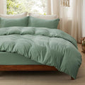 Bedsure Duvet Cover Full Size with Fitted Sheet - 4 Pieces Prewashed Cotton-Like Polyester Extra Soft Bedding Set, Includes 1 Duvet Cover 80x90 Inches, 2 Pillow Shams, 1 Fitted Sheet, Sage Green