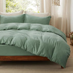 Bedsure Duvet Cover Queen Size with Fitted Sheet - 4 Pieces Prewashed Cotton-Like Extra Soft Bedding Set, Includes 1 Duvet Cover 90x90 Inches, 2 Pillow Shams, 1 Fitted Sheet, Sage Green