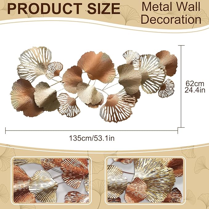 edaknez Gold Metal Wall Decor, Large Metal Wall Art for Living Room, 3D Modern Wall Decoration, for Indoor Outdoor Bedroom Coastal Nautical (D 135x62x6cm)