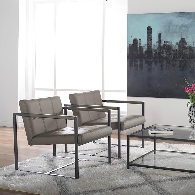 Camber Modern Accent Chair in Blended Leather, Pewter Gray/Mushroom
