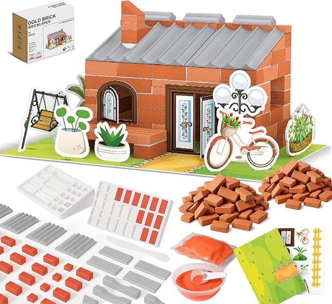 House Building Set for Kids 4+, Mini Brick Construction Kit with Mortar, STEM Architecture Blocks, Reusable DIY Projects, Creative Birthday Gift