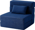 FILUXE Convertible Folding Sofa Bed - Sleeper Chair with Pillow, Modern Linen Fabric Floor & Futon Couch, Foldable Mattress for Living Room/Dorm/Guest Use/Home Office/Apartment, Single Size, Navy Blue