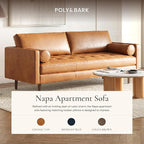 POLY & BARK Napa 72" Leather Sofa – Full-Grain Italian-Tanned Aniline Leather, Feather-Down Comfort, Solid Wood Frame, Walnut Legs, Cognac Tan