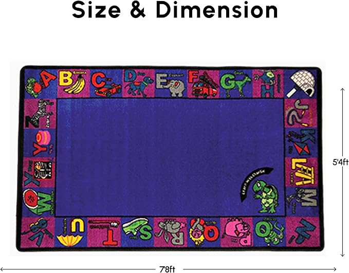 SAFECASTLE Alphabet Charlie Kids Educational Area Rug – 5'4" x 7'8" – ABC Alphabet Border Classroom Carpet for Playroom, Classroom, Daycare, or Preschool – Durable Machine-Tufted Nylon Rug