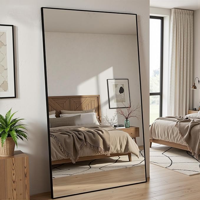 Full Length Mirror, 81"x41" Full Body Mirror, Oversized Floor Mirrors, Leaning Free Standing Mirrors, Hanging Mounted Large Mirrors for Bedroom Dressing Room, Cloakroom, Black