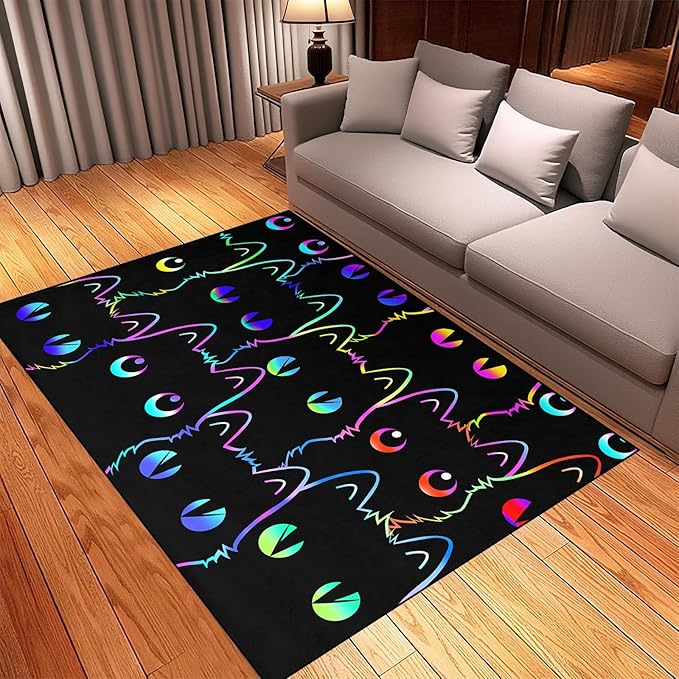 Black Cat Rug for Bedroom, Kids Cat Carpet for Girls Room Decor, Funny Cats Rugs Room Decor Playroom Cute Cats Themed Kids Area Rug Washable Non Slip Childrens Bedroom Mat 3x4 Feet