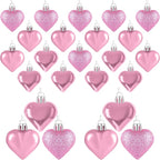24PCS Valentines Day Heart Ornaments, Pink Heart Shaped Ornaments, 2 Sizes Heart Hanging Ornaments, Glossy Heart Baubles Hanging Decorations for Valentine's Day Wedding Anniversary Home Party Decor
