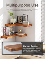 BATODA Acacia Wood Corner Floating Shelves 17" x 12"– Corner Shelf Wall Mounted - Floating Book Shelves for Wall - Brackets and Shelving Hardware Included for Kitchen, Living Room, Bathroom (Set 2)