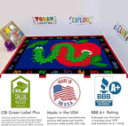 KIDCARPET.COM Learn with Inchworm Rectangle Classroom Rug | Bordered Area Rug for Preschool Daycare Learning, 4' x 6'
