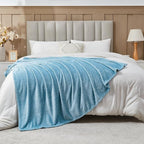 NEWCOSPLAY Super Soft King Blanket Light Blue Premium Silky Flannel Fleece Leaves Pattern Lightweight Bed Blanket All Season Use (Light Blue, King(90"x110"))
