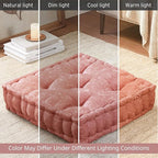 Intelligent Design Azza Floor Pillow, Large Seat Cushions for Adults, Floor Pillow for Meditation or Yoga, Lustrous Chenille Tufted, Scalloped Edges for Bench/Chair Cushion, 20"x20"x5", Dusty Peach