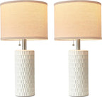 20.5" Modern Ceramic Table Lamps for Bedroom Set of 2, Bedside Lamps for Night Stands with Beige Lampshade, Farmhouse Table Lamp for Living Room Office Dorm, White