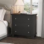 GarveeHome Black 3 Drawer Dresser for Bedroom, Wide Chest of Drawers with Vintage Handle, Wood Dresser Wide Nightstand for Living Room