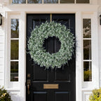 32'' Large Eucalyptus Wreath for Front Door, Porch- Artificial Eucalyptus and Lavender with Babys Breath Flowers Wreath for Home, Farmhouse Wall Decor- Spring, Summer, Fall, All Seasons (White-Green)