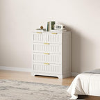 5 Wooden Drawer Dresser for Bedroom Storage, Modern Farmhouse Wood Chest of Drawers with Metal Handles, Wide Storage Cabinet for Closet, Living Room, or Entryway White