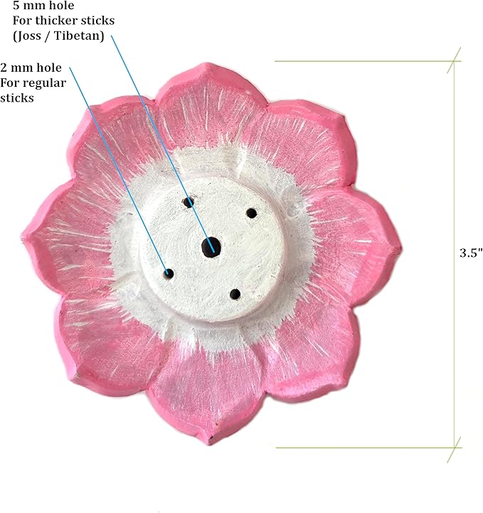 Clay Ceramic Incense Holder Pink Flower Design| Eco-Friendly Incense Burner Ash Catcher |Incense Sticks Stand | Handmade on Potter's Wheel & Hand-Painted