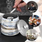 Winter Cabin Snow Scene Ashtray with Lid, Outdoor Ashtrays for Patio, Stainless Steel Ashtray Odorless Smokeless for Home Office Balcony