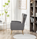 Modern Velvet Accent Chair, Channel Tufted Bedroom, Office or Living Room Furniture with Elegant Metal Legs, 26" Wide Armchair, Grey