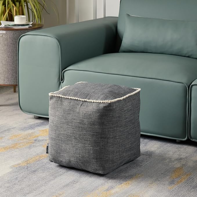 Louis Donné Unstuffed Pouf Cover, 17.7 Inch Square Ottoman Cover, Ottoman Pouf Foot Rest Footstool, Cute Soft Handwoven Footrest/Cushion for Bedroom Living Room ONLY Cover (Wheat-Colored)
