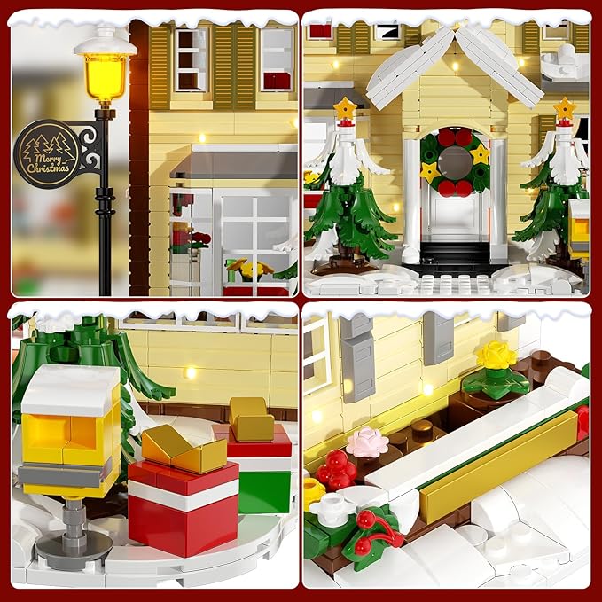 Christmas Holiday House Building Set, DIY Christmas Holiday Snow Village Building Toys, Christmas House Gifts for Kids, Boys, Girls, Family, and Friends（2069pcs）