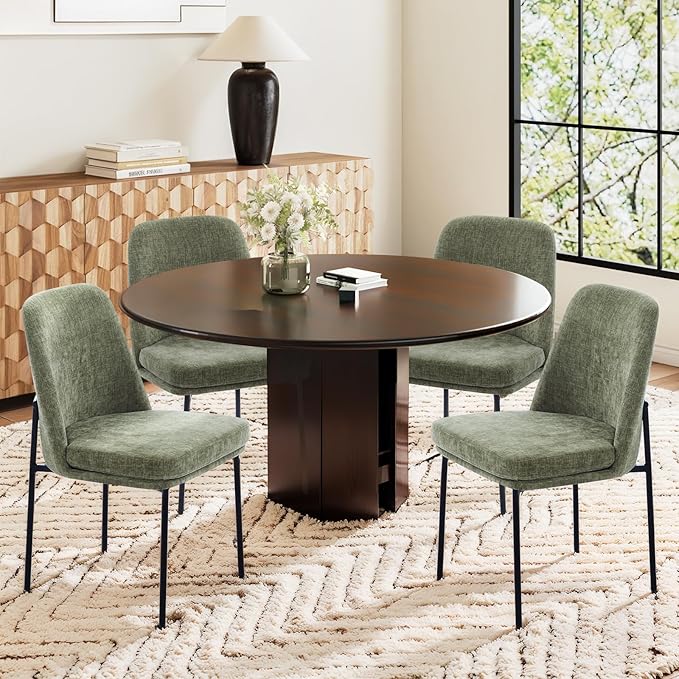 COLAMY Dining Chairs Set of 2, Modern Dining Chairs, Fabric Upholstered Dining Chairs, Kitchen Chairs with Curved Back and Metal Legs for Dining Room Kitchen Restaurant, Green