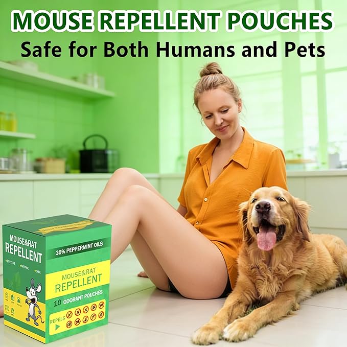 Mouse Repellent Pouches Squirrel Repellent 10 Pack Peppermint Oil Repellent for Mouse, Roach, Rodent, Spider, Ant, Mice, Rats, Pest Control Indoor & Outdoor, Natural Mouse Family & Pet Safe