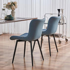 YOUNUOKE Mid-Century Modern Dining Chairs Set of 2, Blue PU Leather Upholstered Kitchen Chairs with Black Metal Legs, Armless Accent Chair for Dining Room, Guest Reception Room