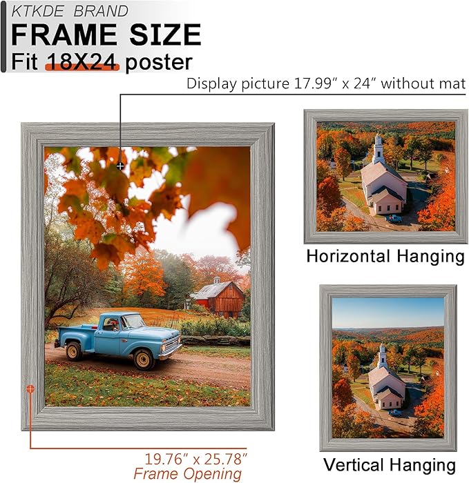 KTKDE Studio Gallery 18x24 Select Poster Frame Set of 5, Grey Wooden frames Display Poster, Posters & Art Prints for Artwork Wall Vertical or Horizontal Display best gift
