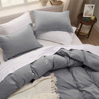 Bedsure Grey Duvet Cover Full Size - 3 Pieces Prewashed Extra Soft Cotton-Like Bedding Set, Includes 1 Duvet Cover 80x90 Inches with Zipper Closure & 2 Pillow Shams, Comforter Not Included