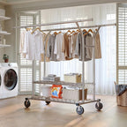 Raybee 74" W Heavy Duty Clothes Rack, Double Rods Clothing Rack Load 630 LBS, Rolling Clothes Racks for Hanging Clothes 400+, Garment Rack for Bedroom, Laundry Room, Retail Store