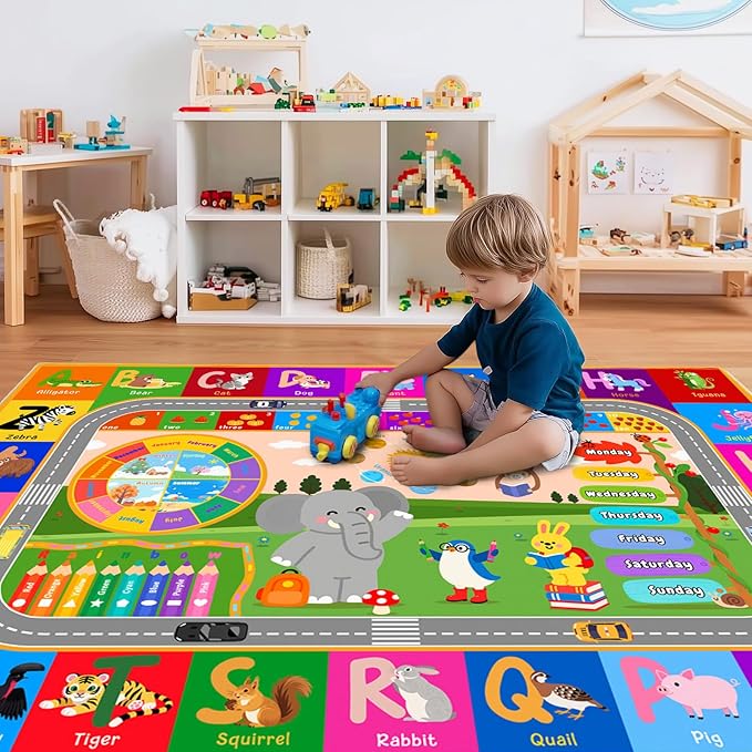 Kids Rugs for Classroom 8' x 10', Kids Educational Area Rugs for Learning ABC Alphabet, Numbers, Colors, Animal Words and Season, Washable Kid Room Rug Play Mat for Playroom Bedroom