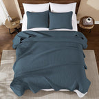 WRENSONGE Queen Quilt-3 Pieces Lightweight Navy Blue Bedspreads Queen Size Quilt Bedding Set for All Season, Soft Summer Coverlet with 2 Pillow Shams Suitable for Bed & Couch