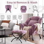 Lazy Chair with Ottoman, Reading Chair with a Pillow, Leisure Sofa Armchair with Ottoman, Large Accent Lounge Chair for Bedroom, Living Room, Dorm Room, Plush Purple