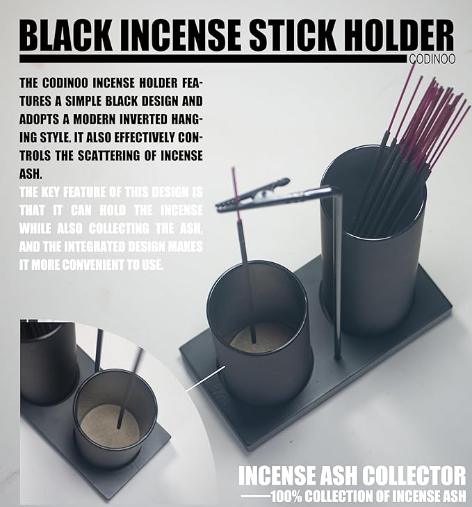 2 in 1 Incense Holder for Sticks,Glass Incense Burner Holder with Storage,Upside Down Incense Holder for Sticks with Glass Ash Catcher for Meditation Yoga Spa Room Home Decor[Full Black]