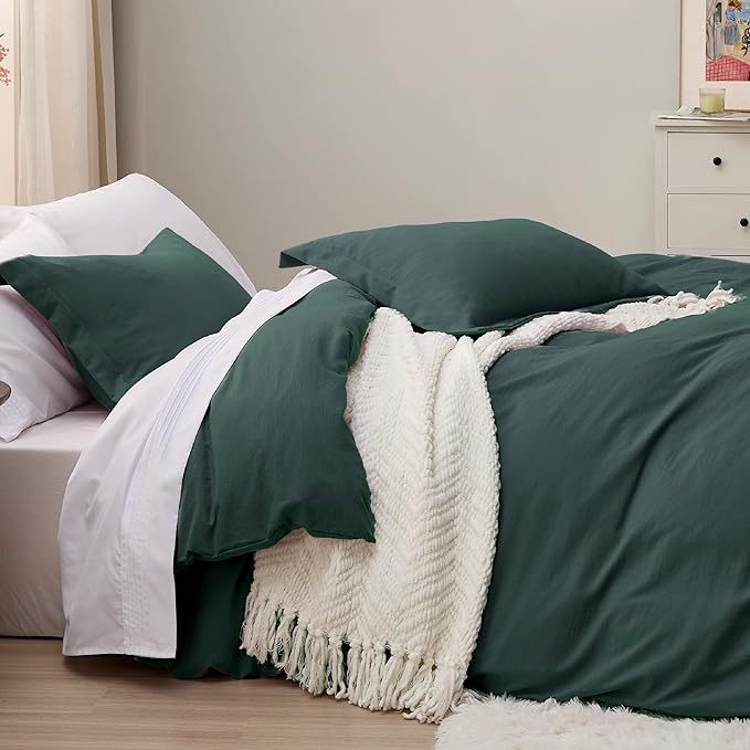 Bedsure Forest Green Duvet Cover King Size - 3 Pieces Prewashed Cotton-Like Extra Soft Bedding Set, Includes 1 Duvet Cover 104x90 Inches with Zipper Closure & 2 Pillow Shams, Comforter Not Included