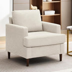Mid-Century Accent Chair,Modern Linen Fabric Armchair for Living Room,Comfy Upholstered Reading Accent Chairs for Bedroom,Single Sofa Chair with Wood Legs (Beige, 1 Pack)
