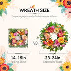 Spring Wreath 24 Inch Summer Wreaths for Front Door with Dahlia and Greenery, Wreath for All Seasons,Spring and Summer Wreaths for Front Door Outside or Indoor