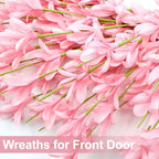 26 Inch Spring Wreaths for Front Door Large Valentines Spring Door Wreath Easter Wild Floral Summer Wreaths Outside All Season for Farmhouse Porch Wall Wedding Living Room Home Decor(Pink)